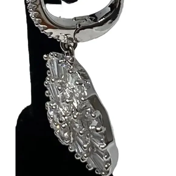 Sterling Silver Earrings Baguette CZ Hexagon Stunning Women's Fashion Chic NEW - Picture 3 of 6